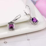 MoBuy MBEI001 Cushion Natrual Gemstone Amethyst Drop/Dangle Earring 925 Sterling Silver White Gold Plated Fine Jewelry For Women