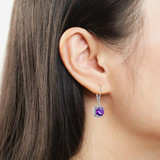 MoBuy MBEI001 Cushion Natrual Gemstone Amethyst Drop/Dangle Earring 925 Sterling Silver White Gold Plated Fine Jewelry For Women