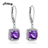 MoBuy MBEI001 Cushion Natrual Gemstone Amethyst Drop/Dangle Earring 925 Sterling Silver White Gold Plated Fine Jewelry For Women