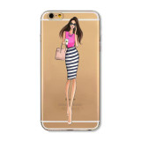 Mobile Phone Case For iPhone 7 6 6s Plus 6Plus 4 4S 5 5S SE 5C Bag New Modern Dress Shopping Girl Transparent Soft TPU Cover