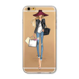 Mobile Phone Case For iPhone 7 6 6s Plus 6Plus 4 4S 5 5S SE 5C Bag New Modern Dress Shopping Girl Transparent Soft TPU Cover