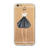 Mobile Phone Case For iPhone 7 6 6s Plus 6Plus 4 4S 5 5S SE 5C Bag New Modern Dress Shopping Girl Transparent Soft TPU Cover