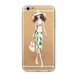 Mobile Phone Case For iPhone 7 6 6s Plus 6Plus 4 4S 5 5S SE 5C Bag New Modern Dress Shopping Girl Transparent Soft TPU Cover
