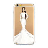Mobile Phone Case For iPhone 7 6 6s Plus 6Plus 4 4S 5 5S SE 5C Bag New Modern Dress Shopping Girl Transparent Soft TPU Cover