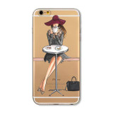 Mobile Phone Case For iPhone 7 6 6s Plus 6Plus 4 4S 5 5S SE 5C Bag New Modern Dress Shopping Girl Transparent Soft TPU Cover