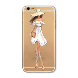 Mobile Phone Case For iPhone 7 6 6s Plus 6Plus 4 4S 5 5S SE 5C Bag New Modern Dress Shopping Girl Transparent Soft TPU Cover