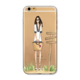 Mobile Phone Case For iPhone 7 6 6s Plus 6Plus 4 4S 5 5S SE 5C Bag New Modern Dress Shopping Girl Transparent Soft TPU Cover