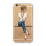 Mobile Phone Case For iPhone 7 6 6s Plus 6Plus 4 4S 5 5S SE 5C Bag New Modern Dress Shopping Girl Transparent Soft TPU Cover