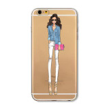 Mobile Phone Case For iPhone 7 6 6s Plus 6Plus 4 4S 5 5S SE 5C Bag New Modern Dress Shopping Girl Transparent Soft TPU Cover