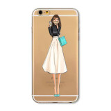 Mobile Phone Case For iPhone 7 6 6s Plus 6Plus 4 4S 5 5S SE 5C Bag New Modern Dress Shopping Girl Transparent Soft TPU Cover