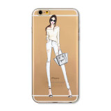 Mobile Phone Case For iPhone 7 6 6s Plus 6Plus 4 4S 5 5S SE 5C Bag New Modern Dress Shopping Girl Transparent Soft TPU Cover