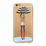 Mobile Phone Case For iPhone 7 6 6s Plus 6Plus 4 4S 5 5S SE 5C Bag New Modern Dress Shopping Girl Transparent Soft TPU Cover