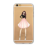 Mobile Phone Case For iPhone 7 6 6s Plus 6Plus 4 4S 5 5S SE 5C Bag New Modern Dress Shopping Girl Transparent Soft TPU Cover