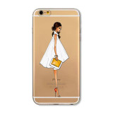 Mobile Phone Case For iPhone 7 6 6s Plus 6Plus 4 4S 5 5S SE 5C Bag New Modern Dress Shopping Girl Transparent Soft TPU Cover