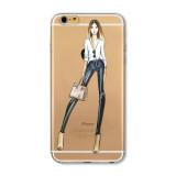 Mobile Phone Case For iPhone 7 6 6s Plus 6Plus 4 4S 5 5S SE 5C Bag New Modern Dress Shopping Girl Transparent Soft TPU Cover