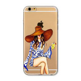Mobile Phone Case For iPhone 7 6 6s Plus 6Plus 4 4S 5 5S SE 5C Bag New Modern Dress Shopping Girl Transparent Soft TPU Cover