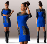 MOARCHO 2017 Autumn Women Casual Patchwork Dress Fashion Popular Three Quarter Sleeve O-Neck sheath Dresses Female pockets dress