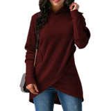 2017 Pocket Asymmetric Hem Long Sleeve Hooded Sweatshirt Female Long Sleeve Pullovers Women Hoodie