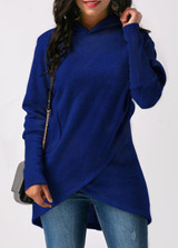 2017 Pocket Asymmetric Hem Long Sleeve Hooded Sweatshirt Female Long Sleeve Pullovers Women Hoodie