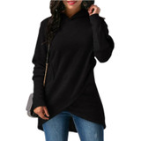 2017 Pocket Asymmetric Hem Long Sleeve Hooded Sweatshirt Female Long Sleeve Pullovers Women Hoodie