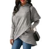 2017 Pocket Asymmetric Hem Long Sleeve Hooded Sweatshirt Female Long Sleeve Pullovers Women Hoodie