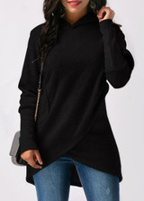 2017 Pocket Asymmetric Hem Long Sleeve Hooded Sweatshirt Female Long Sleeve Pullovers Women Hoodie