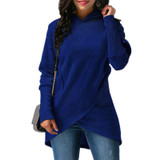2017 Pocket Asymmetric Hem Long Sleeve Hooded Sweatshirt Female Long Sleeve Pullovers Women Hoodie