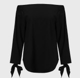 2017 Plus Size Women Sexy Blouses Slash Neck Off Shoulder Bow Long Sleeve Casual Tops Shirts Blue White Striped Party Blusas
