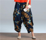 2017 Plus Size Vintage Cotton Linen Pants Women Casual Elastic High Waist Wide Leg Pants Print Harem Pants Trousers Pantalones