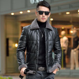 2017 Plus Size Men's Lambswool  CollarThin Lapel Jacket Sheepskin  Genuine Leather Jacket Men Winter White Duck Down Coat
