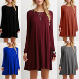 2017 Plus Size Elastic Dress Winter Vestidos Autumn Womens Long Sleeve Dress Ladies Casual Loose Solid O Neck Dresses Loose