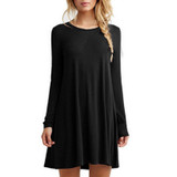 2017 Plus Size Elastic Dress Winter Vestidos Autumn Womens Long Sleeve Dress Ladies Casual Loose Solid O Neck Dresses Loose