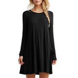 2017 Plus Size Elastic Dress Winter Vestidos Autumn Womens Long Sleeve Dress Ladies Casual Loose Solid O Neck Dresses Loose