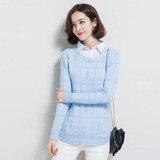 2017 plus size Autumn Winter Womens Pullover Sweater knit fake two-piece women's long-sleeved Pullover Cashmere sweaters AS36