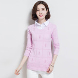 2017 plus size Autumn Winter Womens Pullover Sweater knit fake two-piece women's long-sleeved Pullover Cashmere sweaters AS36