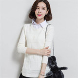 2017 plus size Autumn Winter Womens Pullover Sweater knit fake two-piece women's long-sleeved Pullover Cashmere sweaters AS36