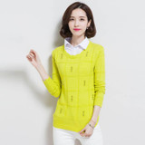 2017 plus size Autumn Winter Womens Pullover Sweater knit fake two-piece women's long-sleeved Pullover Cashmere sweaters AS36
