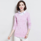 2017 plus size Autumn Winter Womens Pullover Sweater knit fake two-piece women's long-sleeved Pullover Cashmere sweaters AS36
