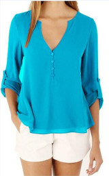 2017 Plus Size 5XL 3/4 Sleeve V-Neck Women's Tops Summer Style Solid Big Size Blusas Female Large Size Chiffon Blouses Shirt