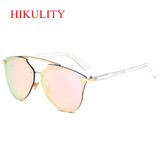 2017 Pink Sunglasses Women Newest Brand Cateye Reflection Mirror Sunglasses Female Half Frame Men Sun Glasses Rose Gold Lunette
