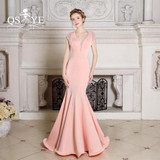 2017 Pink Mermaid Long Evening Dresses Sexy Backless Deep V Neck Stretchable Satin with Beading Prom Dress for Party 2017 Pink Mermaid Long Evening Dresses Sexy Backless Deep V Neck Stretchable Satin with Beading Prom Dress for Party