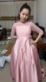 2017 Pink Flower Girl Dresses For Weddings Long Sleeve Satin Beaded Appliques First Communion Dress Girls Pageant Gowns F291