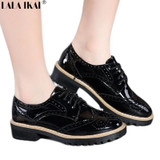 2017 Patent Leather Shoes Woman Brogues Lace up Round Toe Oxford Shoes for Women Flat Shoes Platforms XWB0081-5