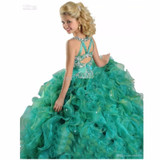 2017 Pageant Dress for Girls Glitz Ball Gown Scoop Organza Crystals Ruffles Flower Girl Dresses for Weddings Prom Dress Children