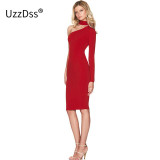 2017 One shoulder dress High neck white party dresses black sexy club bodycon dress bandage autumn winter women dress vestidos 2017 One shoulder dress High neck white party dresses black sexy club bodycon dress bandage autumn winter women dress vestidos