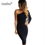 2017 One shoulder dress High neck white party dresses black sexy club bodycon dress bandage autumn winter women dress vestidos 2017 One shoulder dress High neck white party dresses black sexy club bodycon dress bandage autumn winter women dress vestidos