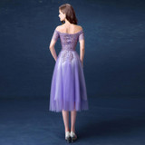 2017 off the Shoulder Short Sleeve Lace Appliques Short Lavender Bridesmaid Dress Elegant Wedding Party Dresses