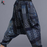 2017 nre Men's cotton Linen Pants Fashion Summer big crotch floral pants male cotton loose linen pants folk style harem pants