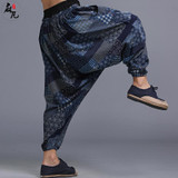 2017 nre Men's cotton Linen Pants Fashion Summer big crotch floral pants male cotton loose linen pants folk style harem pants