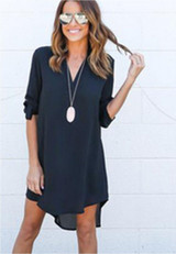 2017 Newest Women Long Sleeve Spring Summer Dress Loose Waist Solid Shirt Dress Ladies Woman Casual Mini Women Dress